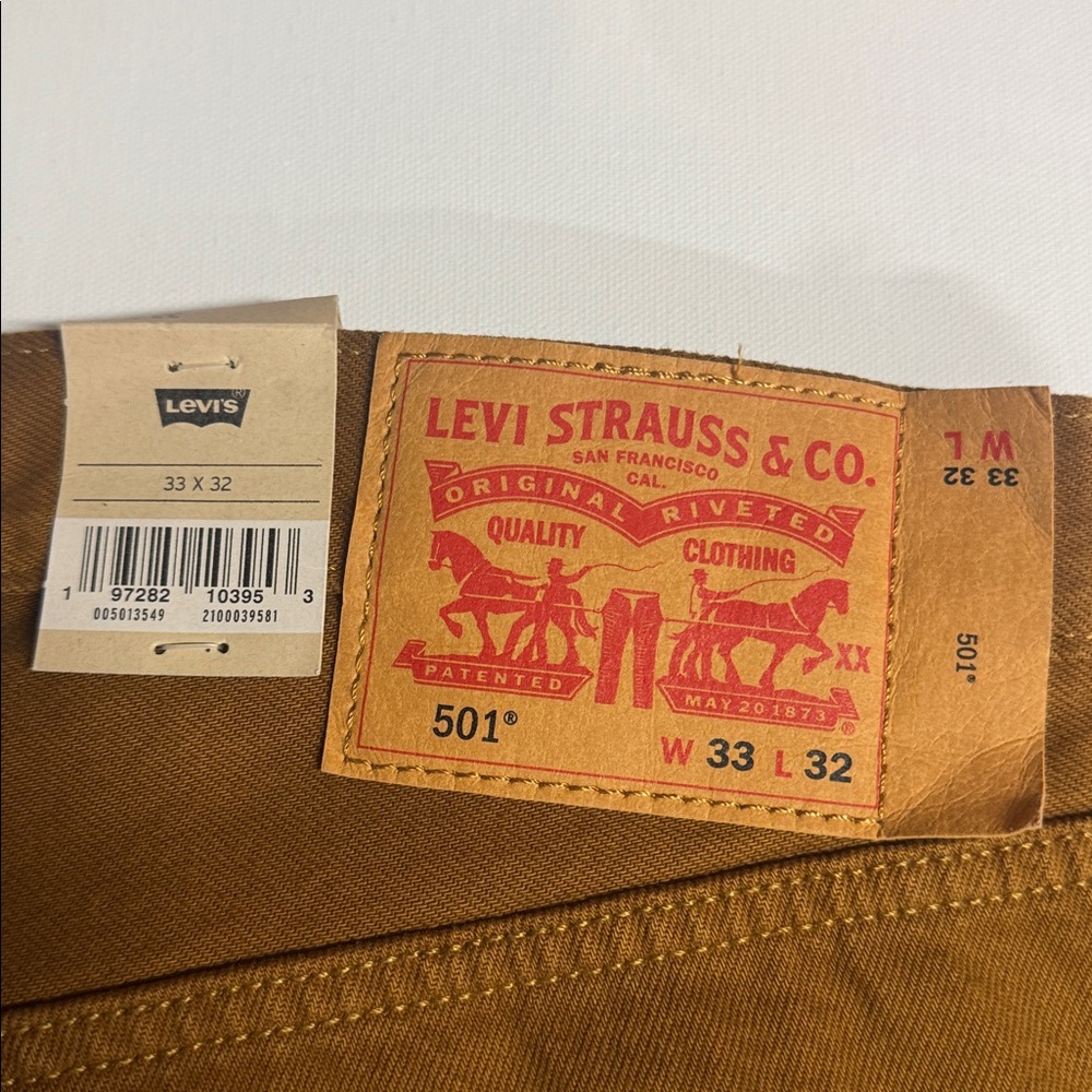 Levis 501 Jeans Mens 33 32 Brown Button Fly - Picture 5 of 6